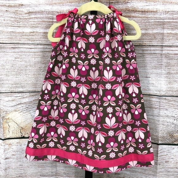 Hanna Andersson Brown Pink Floral Print Pillowcase Sleeveless Dress Size 4 (100) - Picture 3 of 8